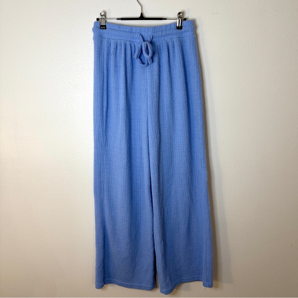 Bright Blue Long Sleeve Top & Wide-Leg Pants Loungewear Set Cozy Size Medium Fun